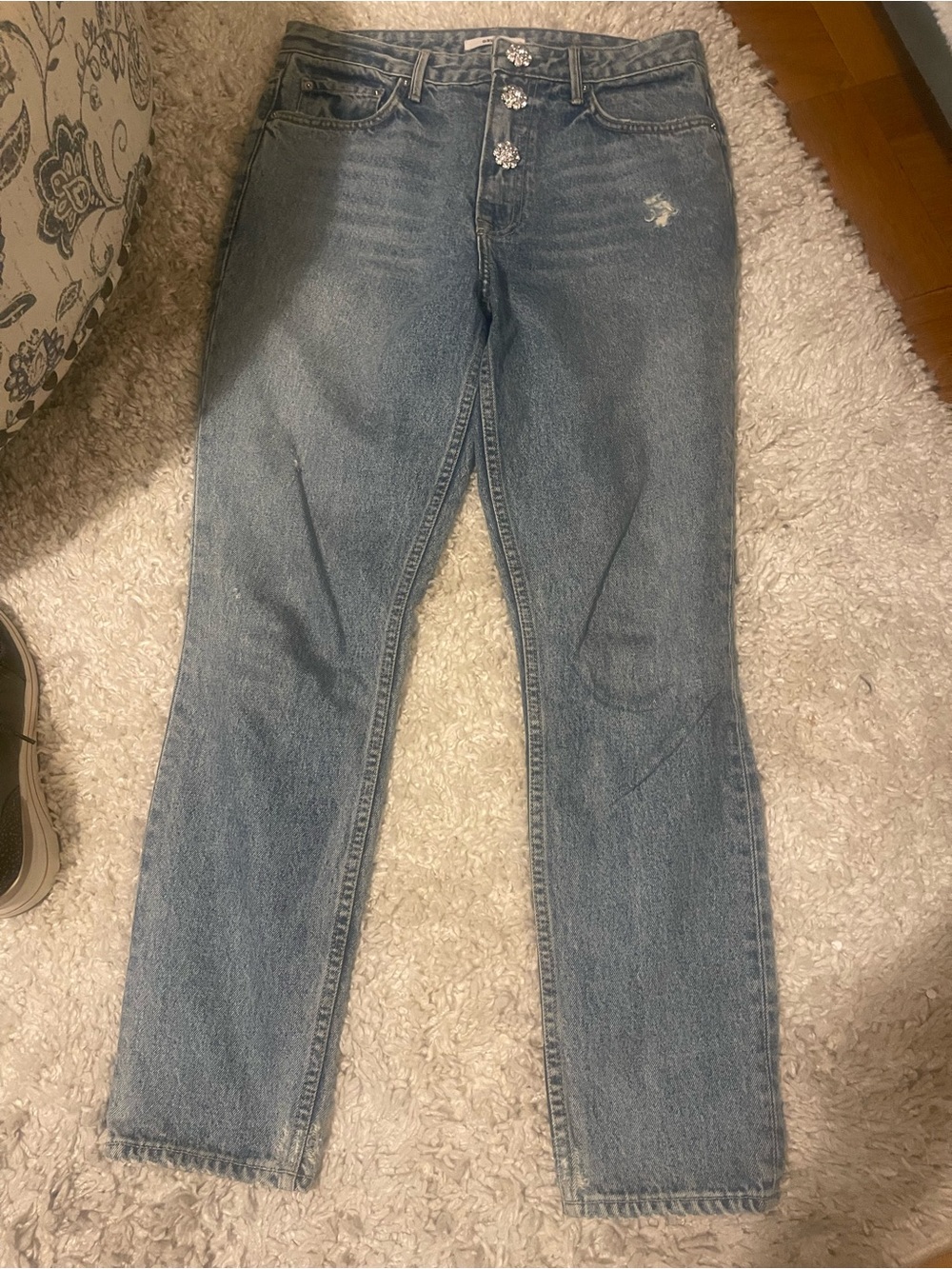 GRLFRND Karolina High Rise Jeweled Button Fly Jeans Size 27